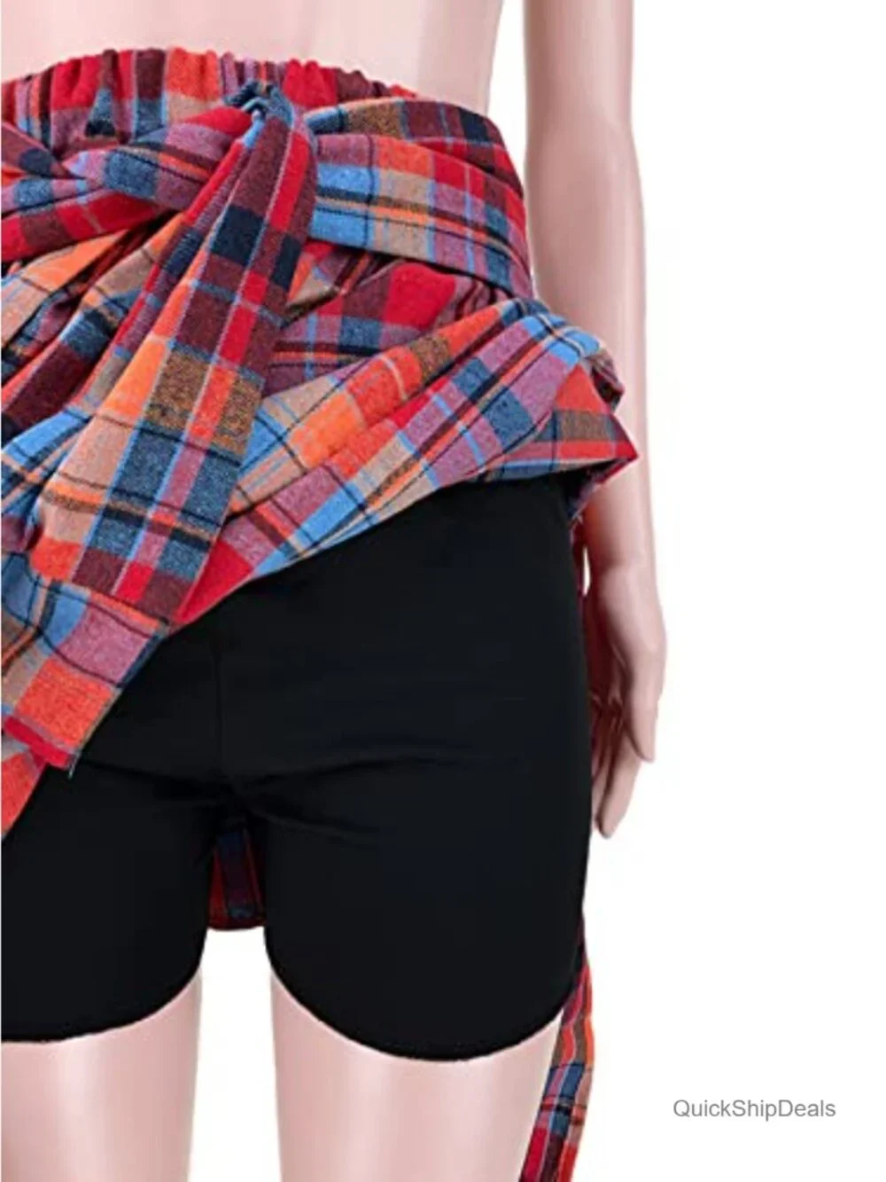 Plaid Skort High Waisted Tie Front Pleated Asymmetrical Skirt with Shorts